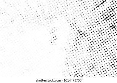 Halftone black and white grunge. Texture of dots scattered on a white background. Abstract pattern in vintage art style print on business cards, badges, labels. Vector monochrome elements