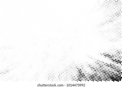 Halftone black and white grunge. Texture of dots scattered on a white background. Abstract pattern in vintage art style print on business cards, badges, labels. Vector monochrome elements