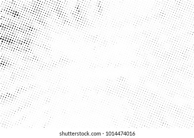 Halftone black and white grunge. Texture of dots scattered on a white background. Abstract pattern in vintage art style print on business cards, badges, labels. Vector monochrome elements