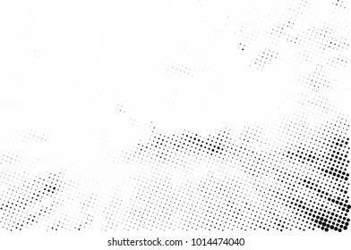 Halftone black and white grunge. Texture of dots scattered on a white background. Abstract pattern in vintage art style print on business cards, badges, labels. Vector monochrome elements