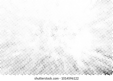 Halftone black and white grunge. Texture of dots scattered on a white background. Abstract pattern in vintage art style print on business cards, badges, labels. Vector monochrome elements