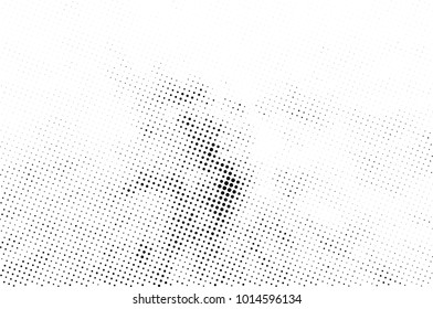 Halftone black and white grunge. Texture of dots scattered on a white background. Abstract pattern in vintage art style print on business cards, badges, labels. Vector monochrome elements