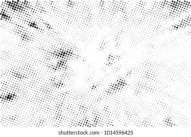 Halftone black and white grunge. Texture of dots scattered on a white background. Abstract pattern in vintage art style print on business cards, badges, labels. Vector monochrome elements