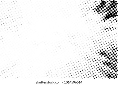 Halftone black and white grunge. Texture of dots scattered on a white background. Abstract pattern in vintage art style print on business cards, badges, labels. Vector monochrome elements