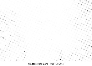 Halftone black and white grunge. Texture of dots scattered on a white background. Abstract pattern in vintage art style print on business cards, badges, labels. Vector monochrome elements
