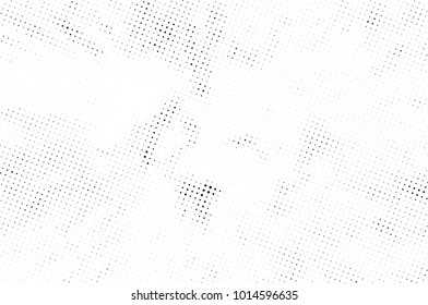 Halftone black and white grunge. Texture of dots scattered on a white background. Abstract pattern in vintage art style print on business cards, badges, labels. Vector monochrome elements