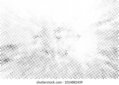 Halftone black and white grunge. Texture of dots scattered on a white background. Abstract pattern in vintage art style print on business cards, badges, labels. Vector monochrome elements