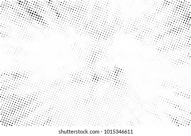 Halftone black and white grunge. Texture of dots scattered on a white background. Abstract pattern in vintage art style print on business cards, badges, labels. Vector monochrome elements