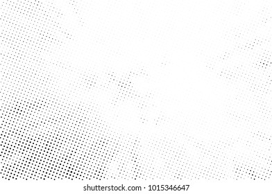 Halftone black and white grunge. Texture of dots scattered on a white background. Abstract pattern in vintage art style print on business cards, badges, labels. Vector monochrome elements