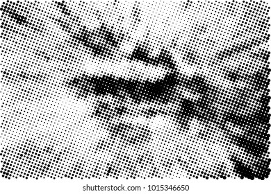 Halftone black and white grunge. Texture of dots scattered on a white background. Abstract pattern in vintage art style print on business cards, badges, labels. Vector monochrome elements