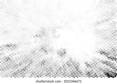 Halftone black and white grunge. Texture of dots scattered on a white background. Abstract pattern in vintage art style print on business cards, badges, labels. Vector monochrome elements