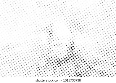 Halftone black and white grunge. Texture of dots scattered on a white background. Abstract pattern in vintage art style print on business cards, badges, labels. Vector monochrome elements