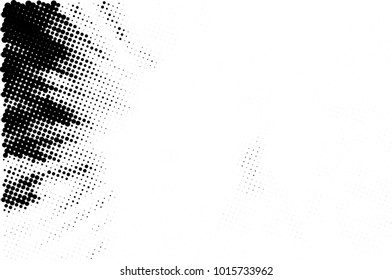 Halftone black and white grunge. Texture of dots scattered on a white background. Abstract pattern in vintage art style print on business cards, badges, labels. Vector monochrome elements