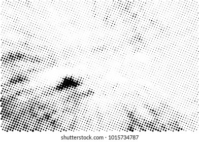 Halftone black and white grunge. Texture of dots scattered on a white background. Abstract pattern in vintage art style print on business cards, badges, labels. Vector monochrome elements