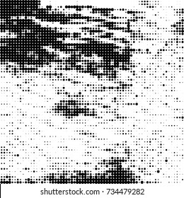 Halftone black and white. Ink spots randomly scattered over the surface. Pattern monochrome background optical pop art texture for posters, business cards, cover, labels mock-up, stickers layout