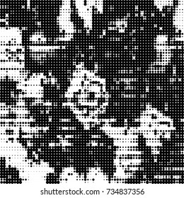 Halftone black and white. Ink spots randomly scattered over the surface. Pattern monochrome background optical pop art texture for posters, business cards, cover, labels mock-up, stickers layout