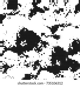 Halftone black and white. Ink spots randomly scattered over the surface. Pattern monochrome background optical pop art texture for posters, business cards, cover, labels mock-up, stickers layout