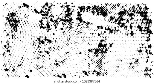 Halftone black and white vector of dots arranged in a circle