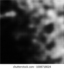 Halftone black and white. Vector monochrome abstract texture of dots. Fantastic background the modern vintage print on business cards, labels, stickers