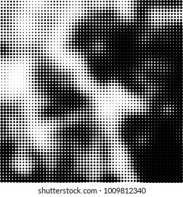 Halftone black and white. Vector monochrome abstract texture of dots. Fantastic background the modern vintage print on business cards, labels, stickers