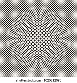 Halftone bloat effect optical illusion. Abstract geometric background design. Vector seamless retro black and white pattern.