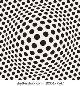 Halftone bloat effect optical illusion. Abstract geometric background design. Vector seamless retro black and white pattern.