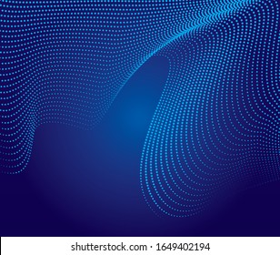 Halftone blue background wave. Curved gradient texture or pattern. Vertical gradient dots. Pop art texture. Vector illustration.