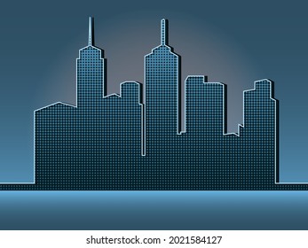 Halbdunkelblaues Gebäude mit Sonnenlicht hinter dem Gebäude