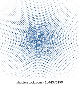 Halftone of blue halftone dots on a white background