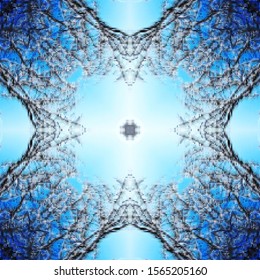 Halftone blue ornament, winter pattern. Merry Christmas. Grunge texture. Festive greeting card. Abstract art background. Modern symmetric pattern. Festive art backdrop. Creative vector element