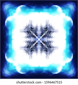 Halftone blue ornament, winter pattern. Merry Christmas. Grunge texture. Festive greeting card. Abstract art background. Modern symmetric pattern. Festive art backdrop. Creative vector element