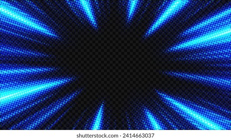 Halftone Blue Rays Zoom In Motion Effect, PNG Ready, Vector Illustration