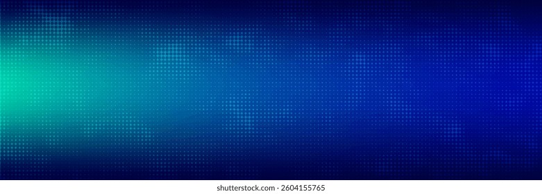 halftone with blue-green gradation, abstract background pattern, neon light reflecting walls and floors, dark colors, and feel the speed of digital technology connected with blue-green background. 