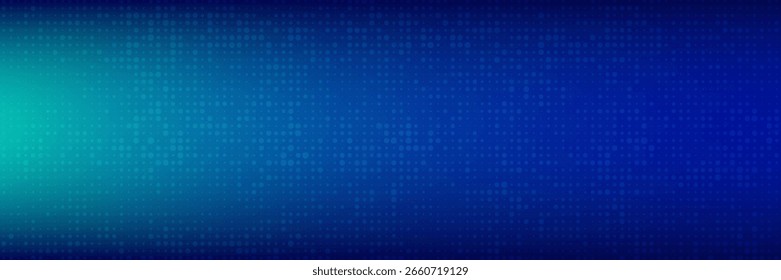 halftone with blue-green gradation, abstract background pattern, neon light reflecting walls and floors, dark colors, and feel the speed of digital technology connected with blue-green background. 