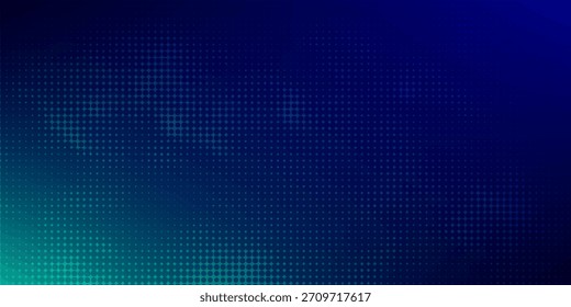 Medio tono con gradación azul-verde, patrón de fondo abstracto, luz de neón que refleja paredes y pisos, colores oscuros, y sentir la velocidad de la tecnología digital conectada con el fondo azul-verde.