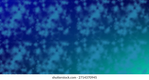 Medio tono con gradación azul-verde, patrón de fondo abstracto, luz de neón que refleja paredes y pisos, colores oscuros, y sentir la velocidad de la tecnología digital conectada con el fondo azul-verde. 