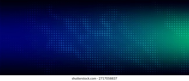 Medio tono con gradación azul-verde, patrón de fondo abstracto, luz de neón que refleja paredes y pisos, colores oscuros, y sentir la velocidad de la tecnología digital conectada con el fondo azul-verde. 
