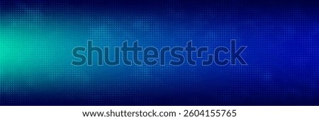 halftone with blue-green gradation, abstract background pattern, neon light reflecting walls and floors, dark colors, and feel the speed of digital technology connected with blue-green background. 
