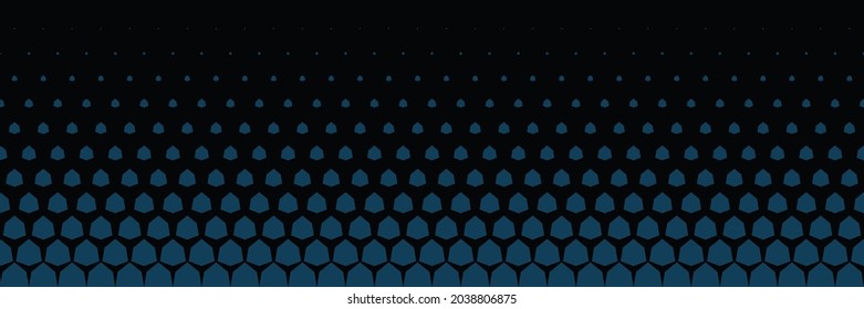Halftone border trendy pattern. Horizontally seamless illustration with black and blue background. Ornament used for design of print, cover, textile, cloth, business card, fabric, packaging