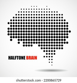 Halftone brain isolated on white background. Vector illustration