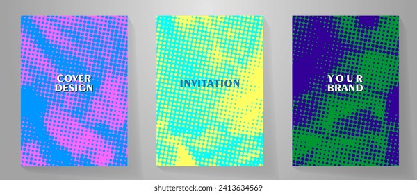 Halftone helle Farbe Set Vektorgrafik Hintergrund für Cover-Design, Poster, Banner, Flyer und Karten. Farbiges abstraktes modernes Design. Futuristische Retrodots-Illustration.