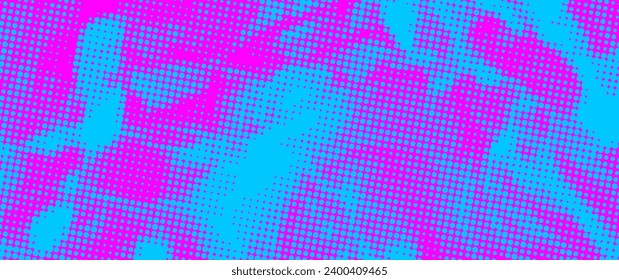 Halftone bright color vector art background for cover design, poster, banner, flyer and cards. Colorful abstract modern design. Pink and blue dots. Futuristic retro illustration.