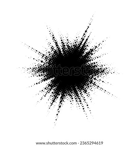 Halftone burst element. Pop art style dotted explosion. Black light starburst with grunge textured effect Abstract retro noise grain shine star flare. Pixelated splash vector illustration