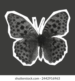 Halftone Schmetterling isoliert auf dunklem Hintergrund. Y2K-Stil.