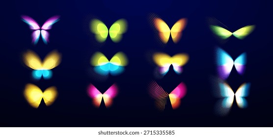 Halftone Butterfly Robot Digital Transformation Growth Transform Logo Concept Set für AI Business Network Tech, Big Data Finance Technology, innovative Lösungen und Entdeckungen. Vektorgrafik