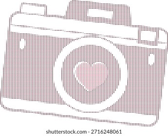 Icono de cámara de semitono con concepto de amor de Fotografía de lente en forma de corazón