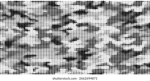 Halftone camouflage pattern with a modern, artistic look. Abstract military texture combining pixel and dotted elements using a limited color palette. Vector