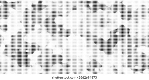 Halftone camouflage pattern with a modern, artistic look. Abstract military texture combining pixel and dotted elements using a limited color palette. Vector