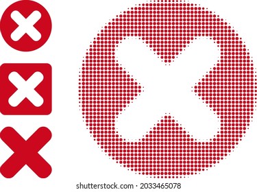 Halftone cancel. Dotted cancel made with small circle elements. Vector illustration of cancel icon on a white background. Halftone array contains circle elements.