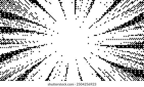 Halftone cartoon border. pixel art dot. Black line isolated on white background. Concentration lines design. Grunge dots zoom.
